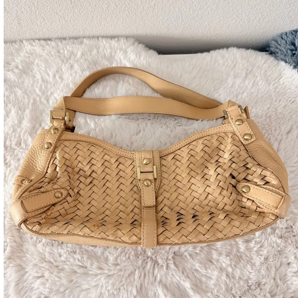 Cole Haan Vintage Y2K Villageweave SU06 Woven Leather Hobo Bag Tan
